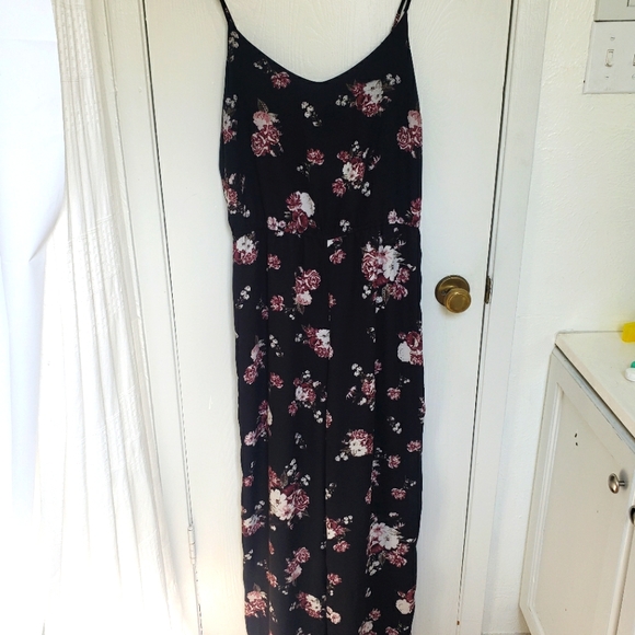 Black Floral Jumpsuit with Spaghetti Straps - Picture 1 of 2
